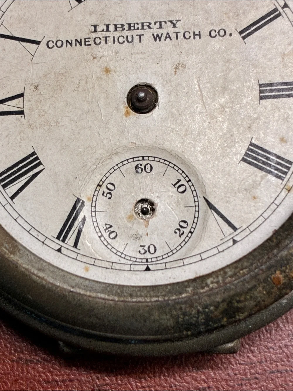 Antique Liberty Connecticut Watch Co. Pocket Watch Runs But No hands For Parts
